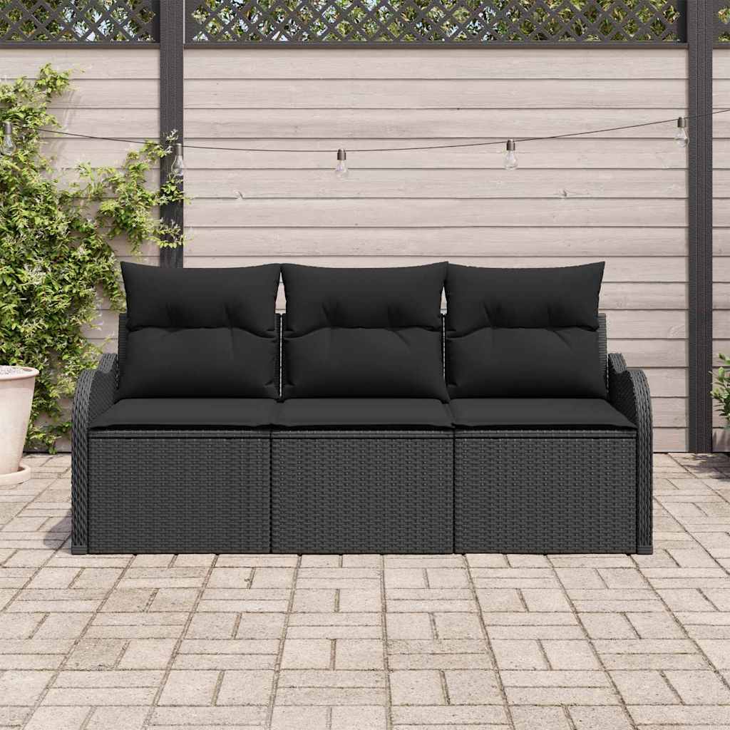 Havesofa Sæt med opbevaring 3 pcs Sort Poly rattan