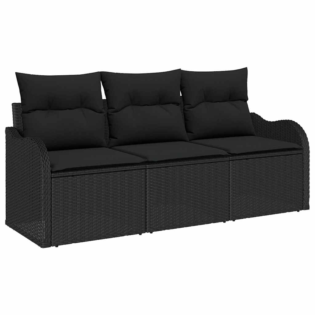 Havesofa Sæt med opbevaring 3 pcs Sort Poly rattan