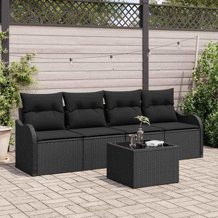 Havesofa Sæt 5 stk. 4-Antal sæder Sort polyrattan