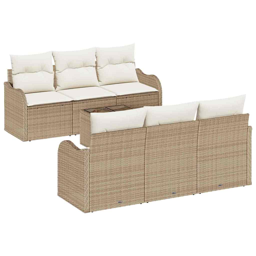 Havesofa Sæt 7 pcs Beige og creme Polyrattan og stål og glas