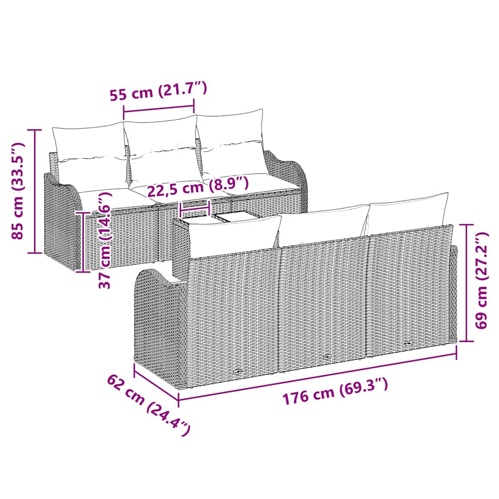 Havesofa Sæt 7 pcs Beige og creme Polyrattan og stål og glas