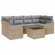Havesofa Sæt 7 pcs Beige og grå Polyrattan og stål og glas