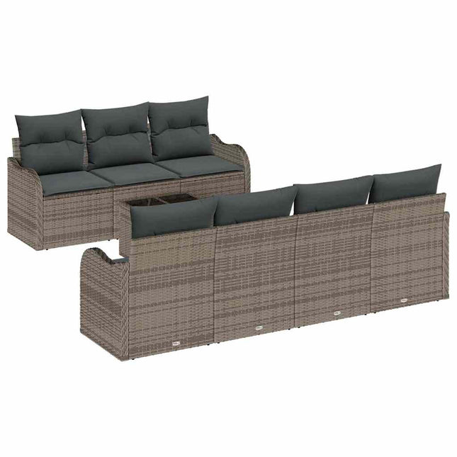 Havesofa Sæt med pude 8 pcs Grå Poly Rattan og Stål og Glas