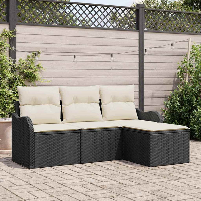 Havesofa Sæt med opbevaring 4 pcs Sort polyrattan