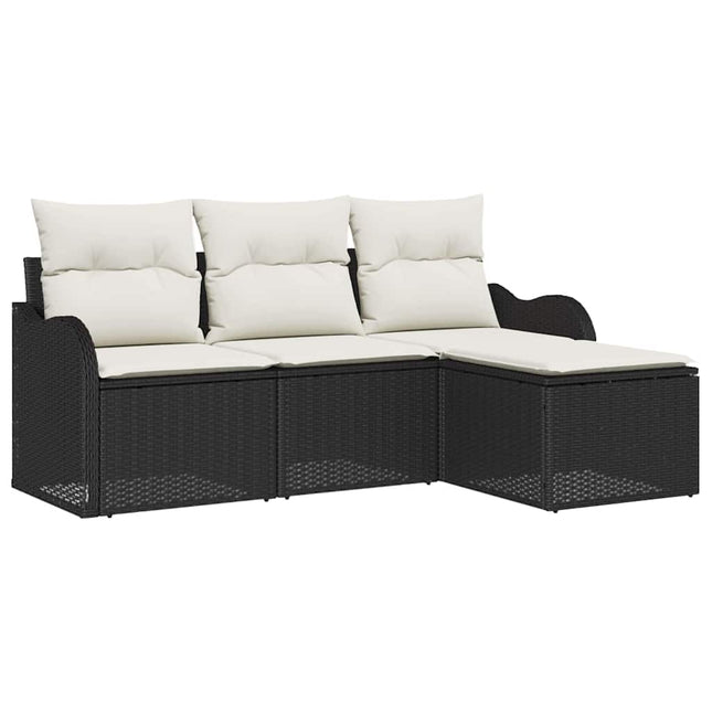 Havesofa Sæt med opbevaring 4 pcs Sort polyrattan