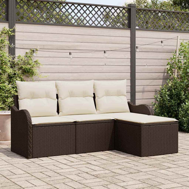 Havesofa Sæt med opbevaring 4 pcs Brun polyrattan