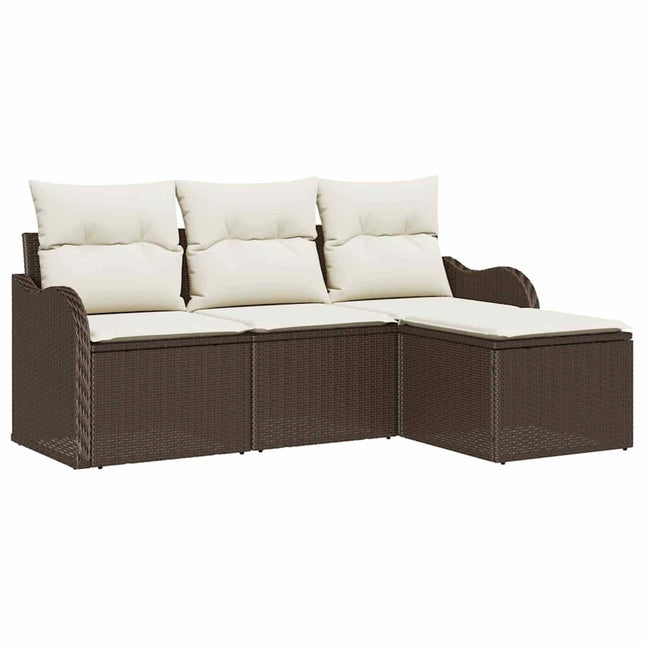 Havesofa Sæt med opbevaring 4 pcs Brun polyrattan