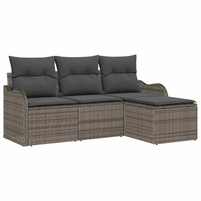 Havesofa Sæt med opbevaring 4 pcs Grå polyrattan