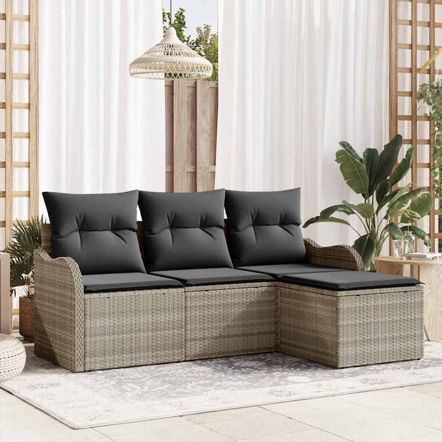 Havesofa Sæt med opbevaring 4 pcs Lysegrå polyrattan