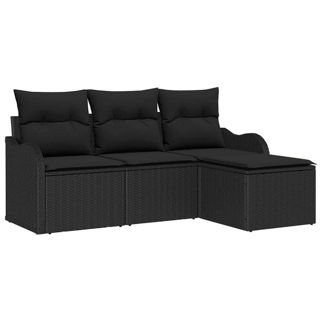 Havesofa Sæt med opbevaring 4 pcs Sort polyrattan