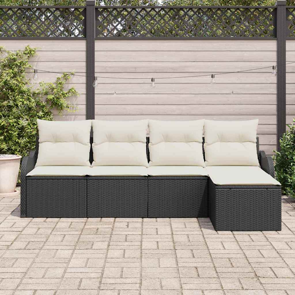 Havesofa Sæt med pude med opbevaring 5 pcs Sort Poly rattan