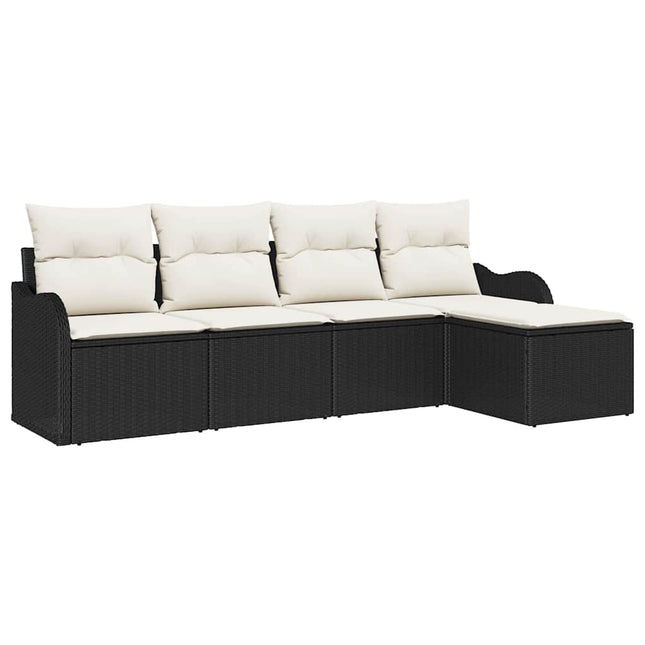 Havesofa Sæt med pude med opbevaring 5 pcs Sort Poly rattan