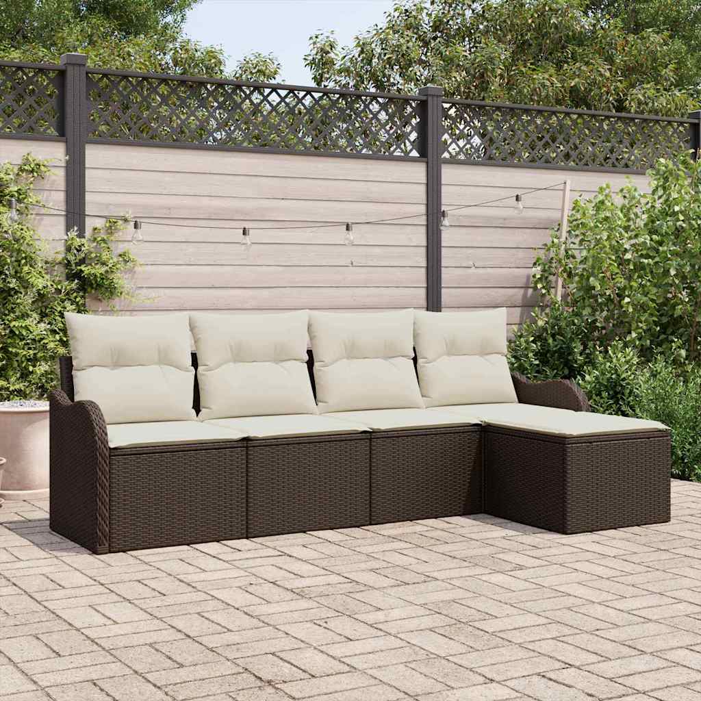 Havesofa Sæt med pude med opbevaring 5 pcs Brun Poly rattan