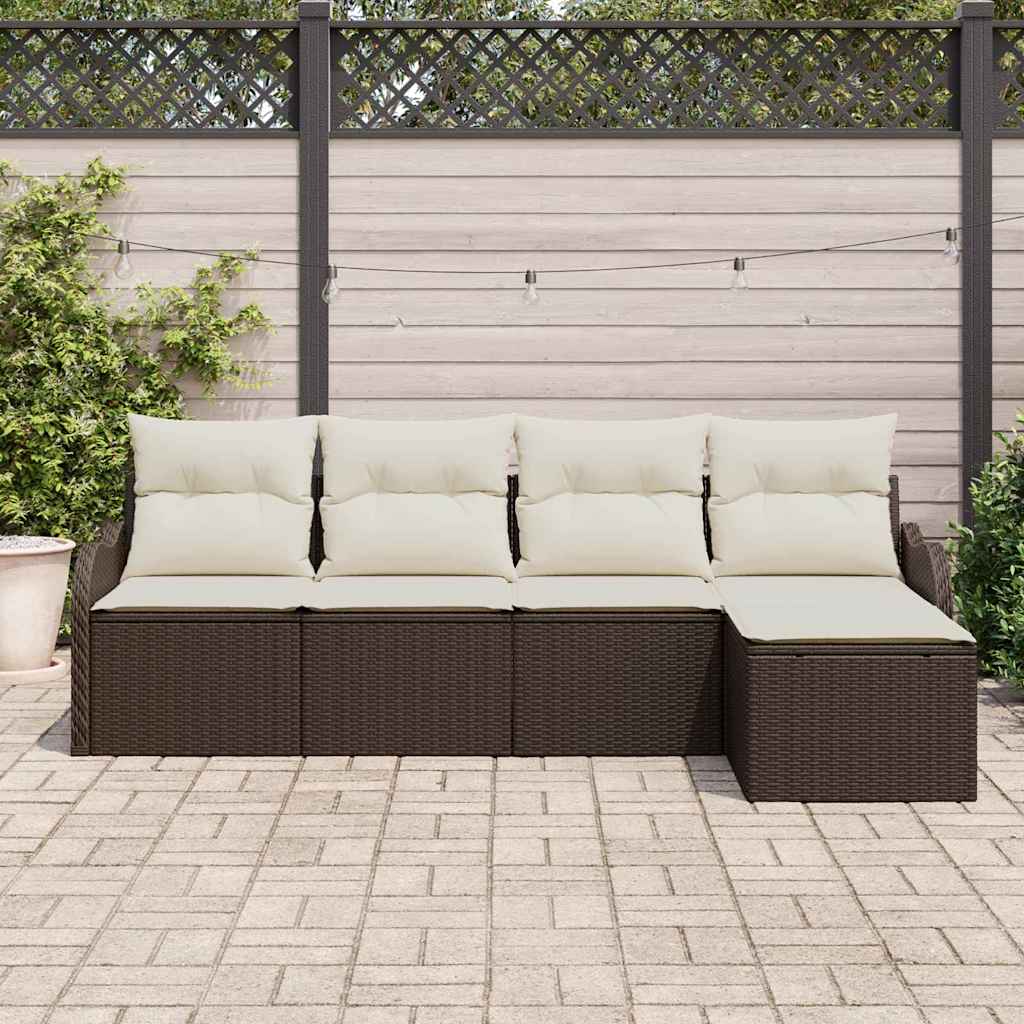 Havesofa Sæt med pude med opbevaring 5 pcs Brun Poly rattan