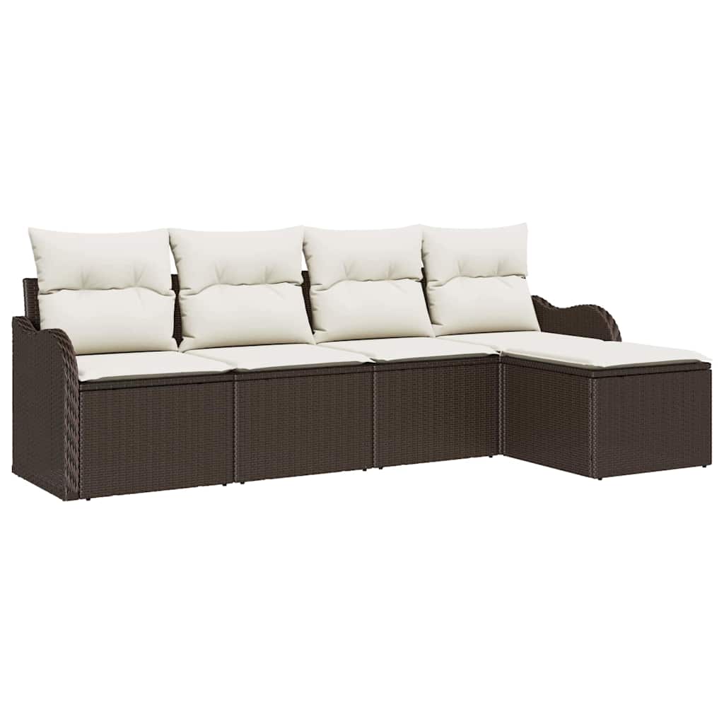 Havesofa Sæt med pude med opbevaring 5 pcs Brun Poly rattan