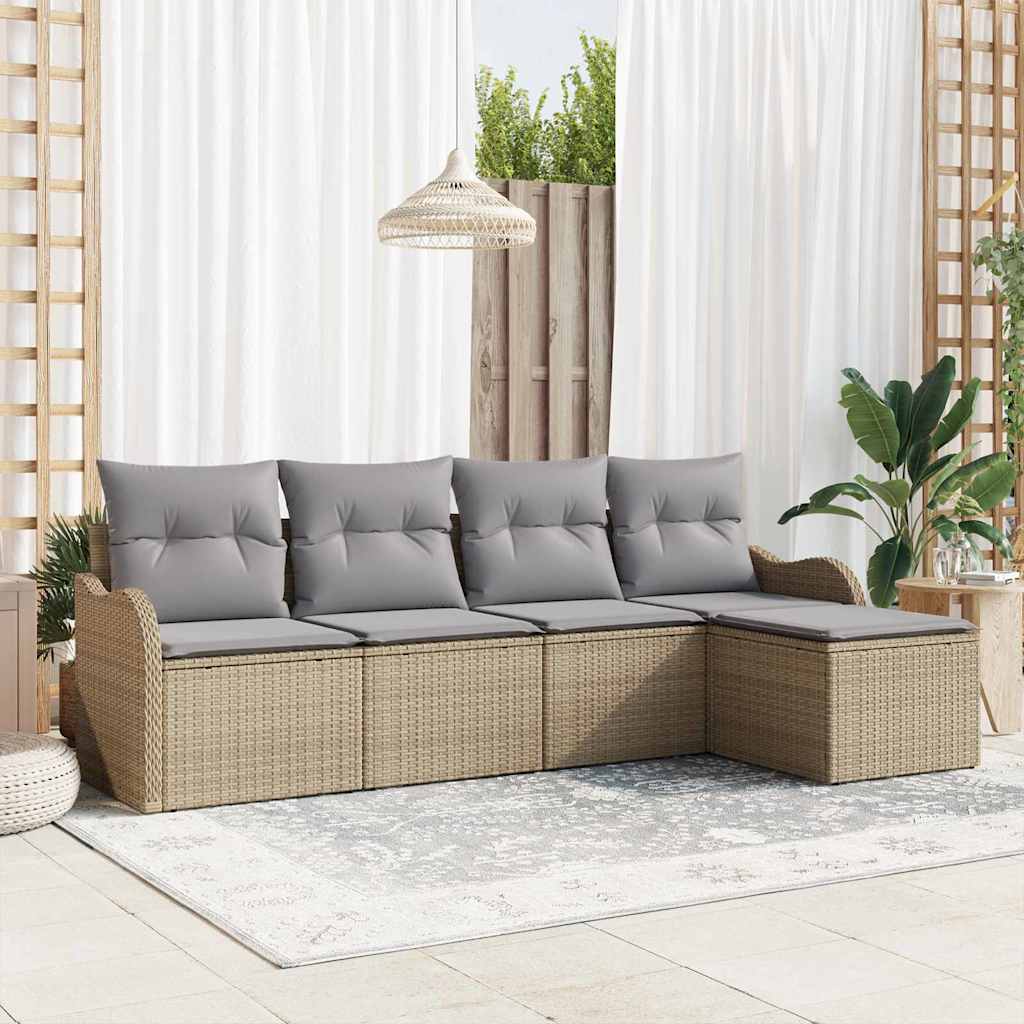 Havesofa Sæt med pude med opbevaring 5 pcs Beige Poly rattan