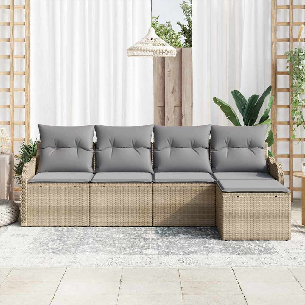 Havesofa Sæt med pude med opbevaring 5 pcs Beige Poly rattan