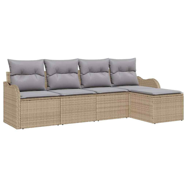Havesofa Sæt med pude med opbevaring 5 pcs Beige Poly rattan