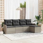 Havesofa Sæt med pude med opbevaring 5 pcs Lysegrå Poly rattan