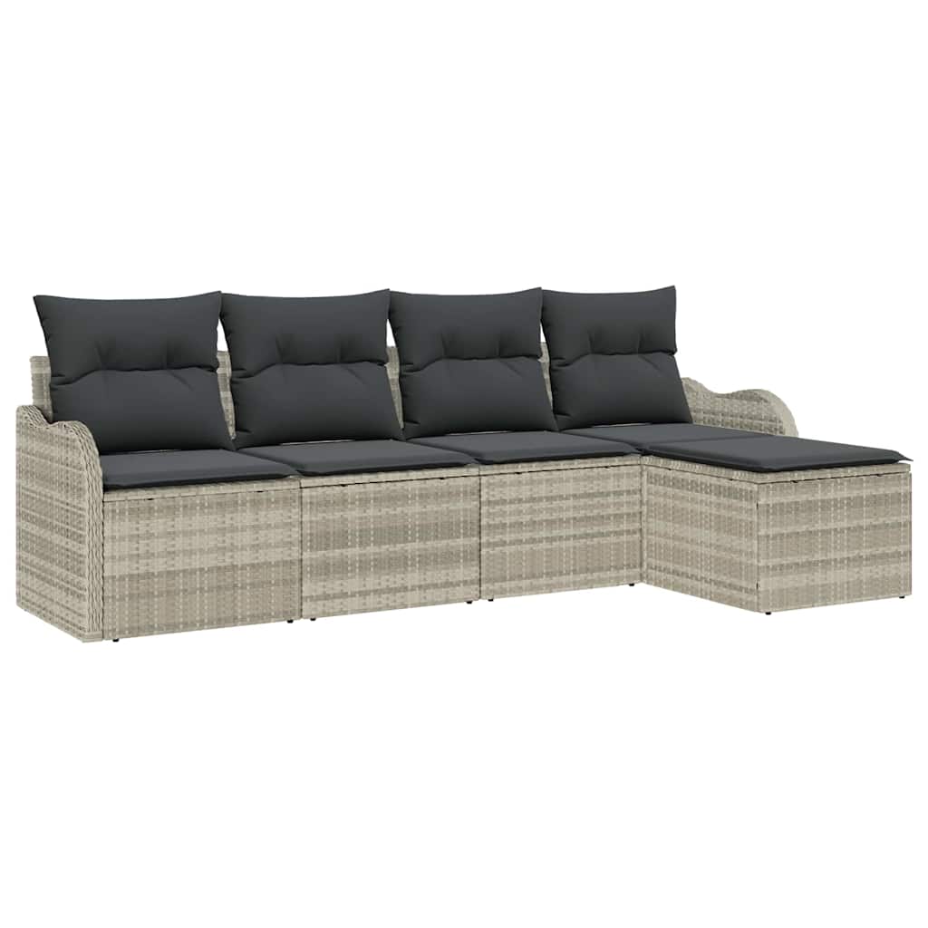 Havesofa Sæt med pude med opbevaring 5 pcs Lysegrå Poly rattan