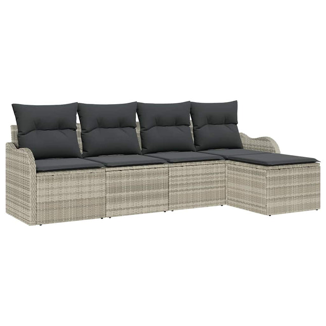 Havesofa Sæt med pude med opbevaring 5 pcs Lysegrå Poly rattan