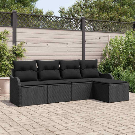 Havesofa Sæt med opbevaring 5 pcs Sort polyrattan