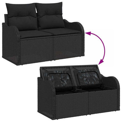 Havesofa Sæt med opbevaring 5 pcs Sort polyrattan