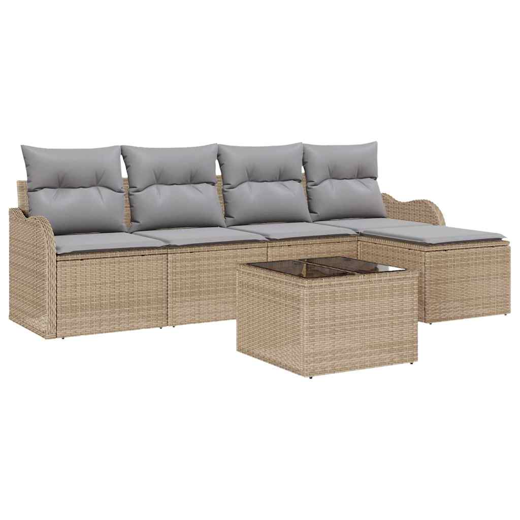Havesofa Sæt med pude med opbevaring 6 pcs Sort Poly rattan