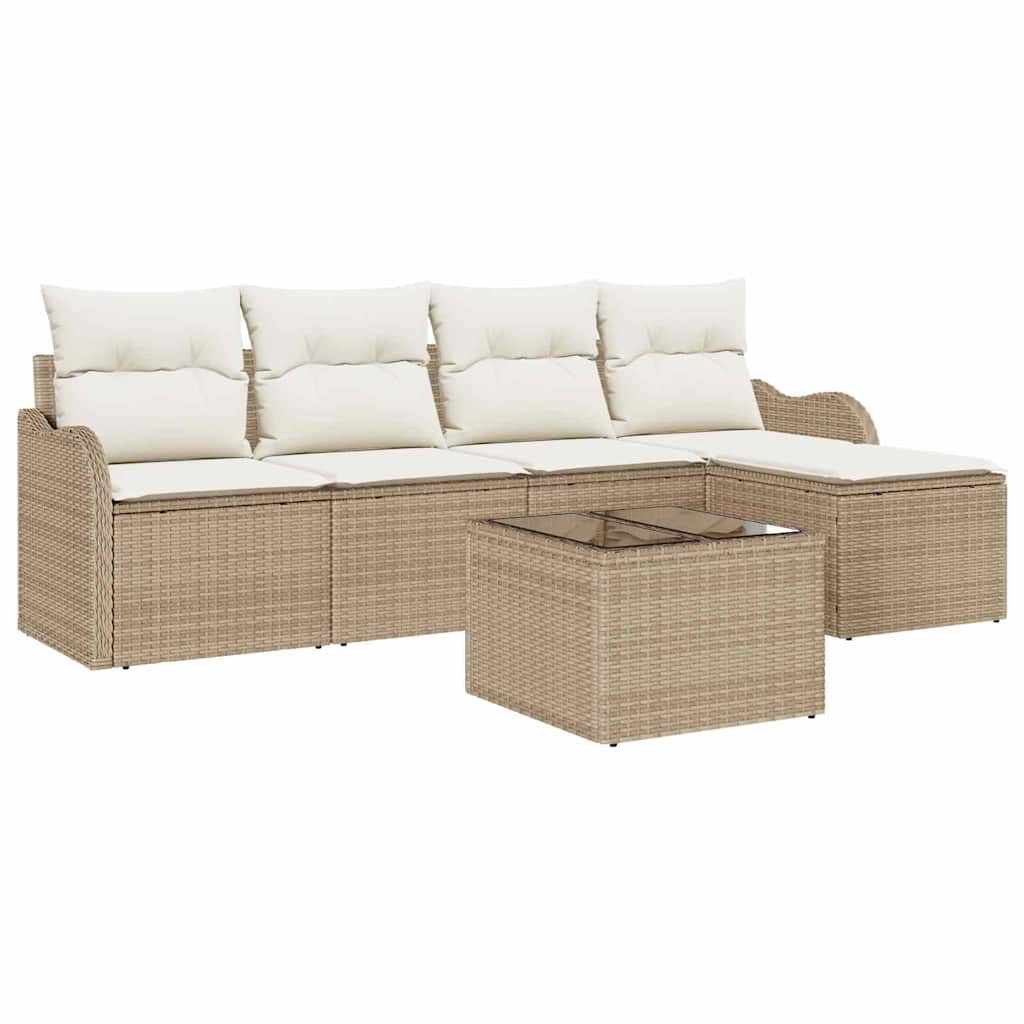 Havesofa Sæt med pude med opbevaring 6 pcs Brun Poly rattan