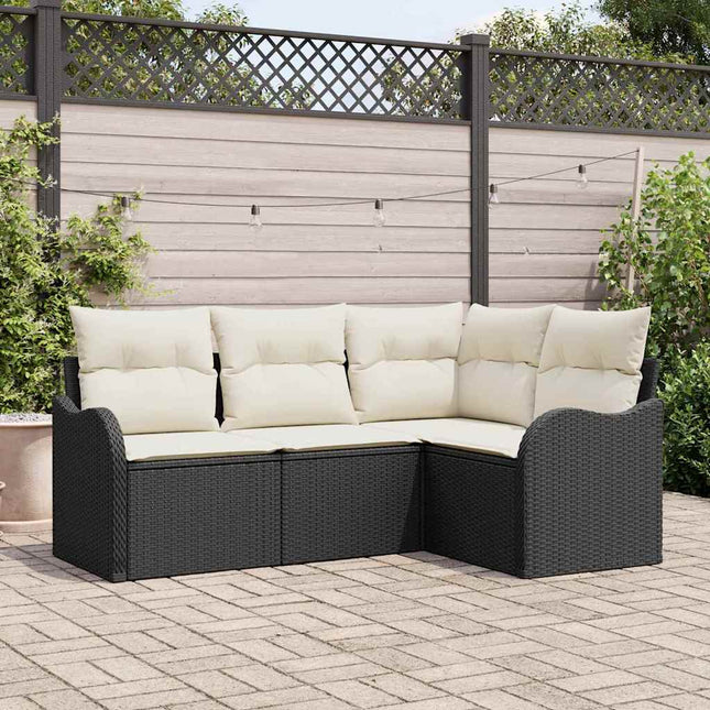 Havesofa Sæt med opbevaring 4 pcs Sort polyrattan