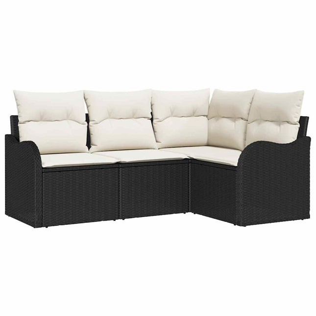 Havesofa Sæt med opbevaring 4 pcs Sort polyrattan