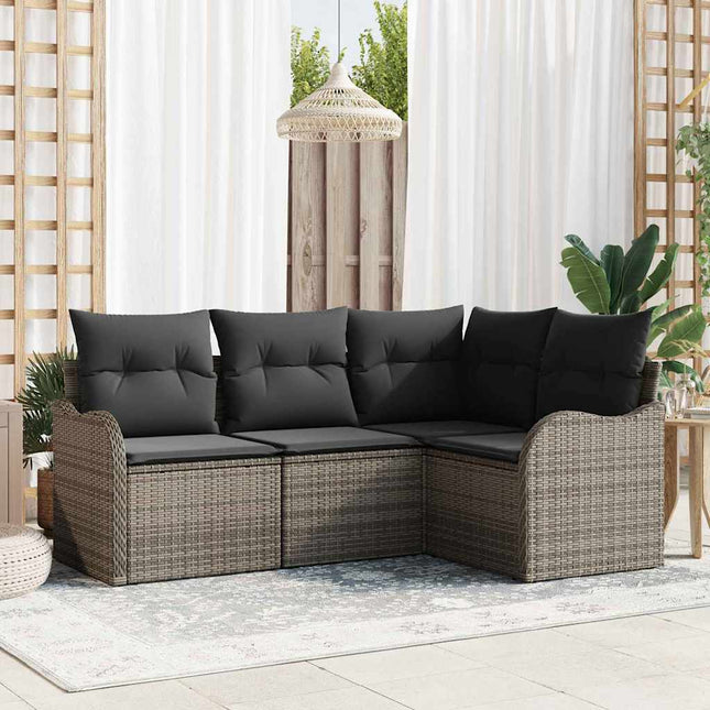 Havesofa Sæt med opbevaring 4 pcs Grå polyrattan