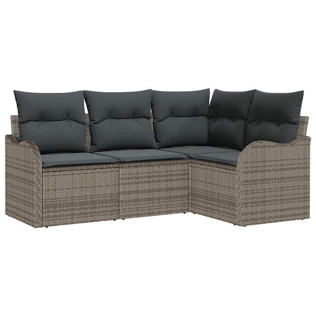 Havesofa Sæt med opbevaring 4 pcs Grå polyrattan