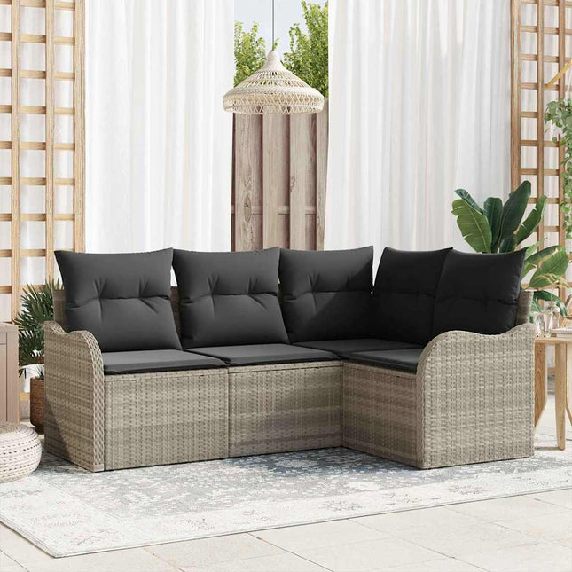 Havesofa Sæt med opbevaring 4 pcs Lysegrå polyrattan