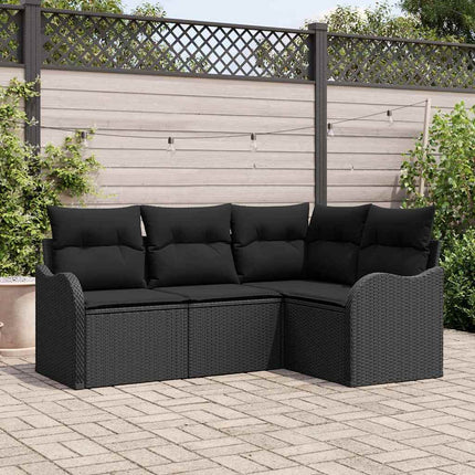 Havesofa Sæt med opbevaring 4 pcs Sort polyrattan