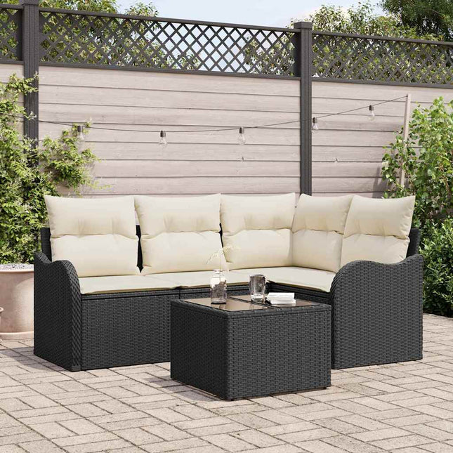 Havesofa Sæt med opbevaring 5 pcs Brun polyrattan