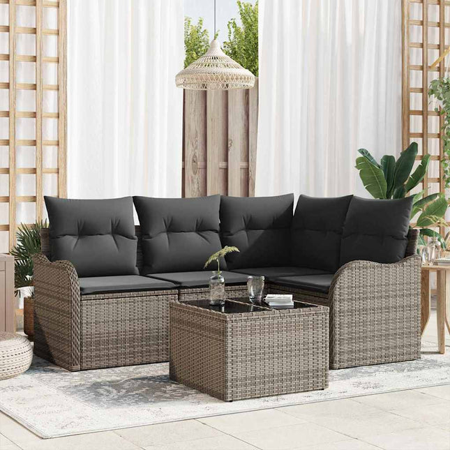 Havesofa Sæt med opbevaring 5 pcs Sort polyrattan