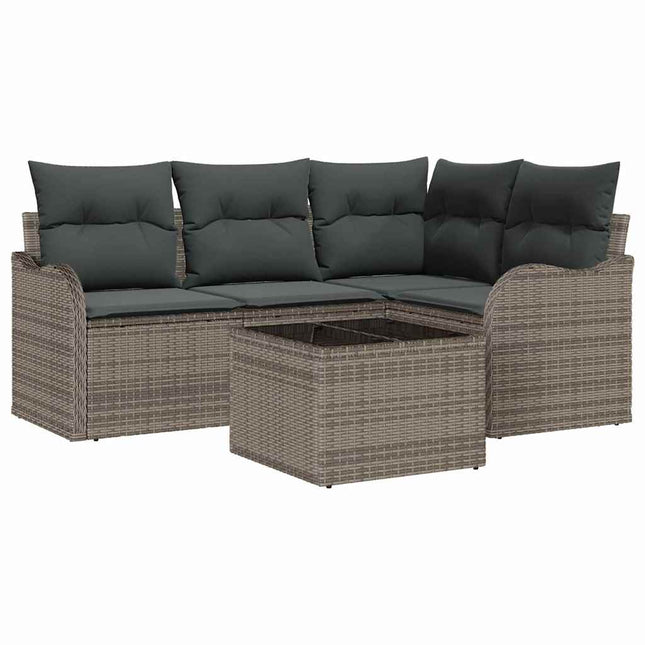 Havesofa Sæt med opbevaring 5 pcs Sort polyrattan