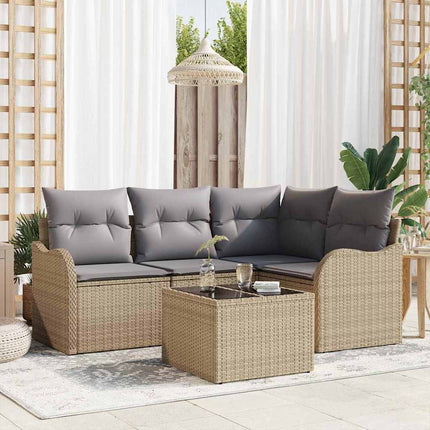 Havesofa Sæt med opbevaring 5 pcs Sort polyrattan