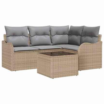 Havesofa Sæt med opbevaring 5 pcs Sort polyrattan