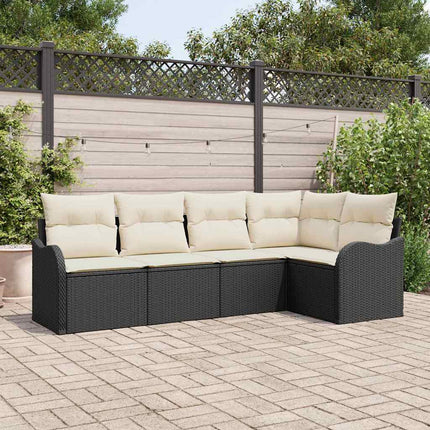 Havesofa Sæt med opbevaring 5 pcs Sort polyrattan