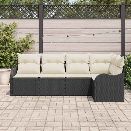 Havesofa Sæt med opbevaring 5 pcs Sort polyrattan