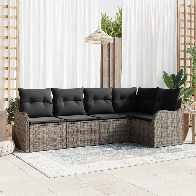 Havesofa Sæt med opbevaring 5 pcs Grå polyrattan