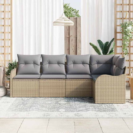 Havesofa Sæt med opbevaring 5 pcs Beige polyrattan