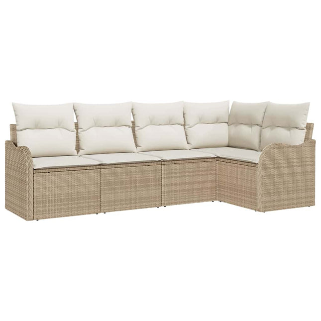 Havesofa Sæt med opbevaring 5 pcs Beige polyrattan
