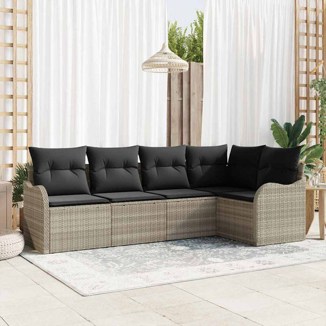 Havesofa Sæt med opbevaring 5 pcs Lysegrå polyrattan