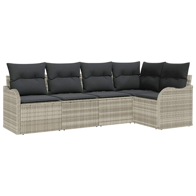 Havesofa Sæt med opbevaring 5 pcs Lysegrå polyrattan