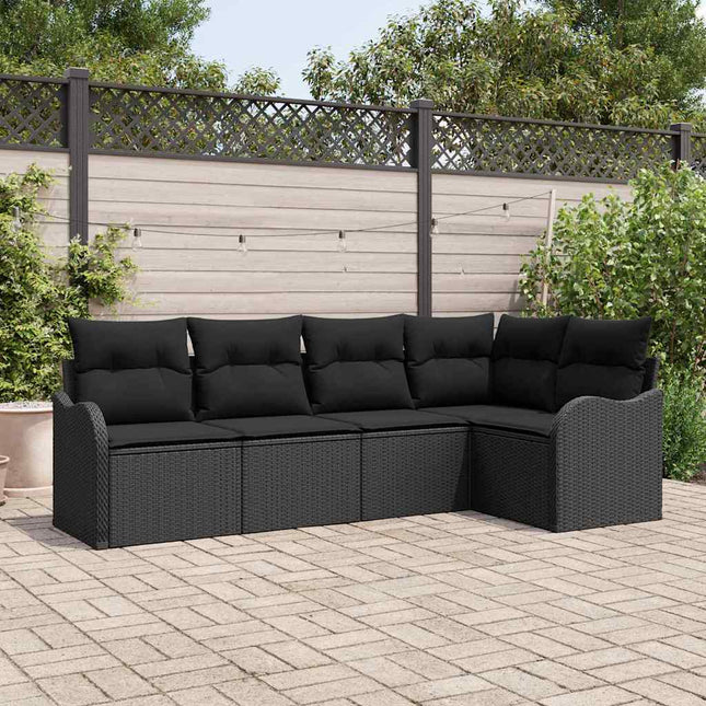 Havesofa Sæt med opbevaring 5 pcs Sort polyrattan