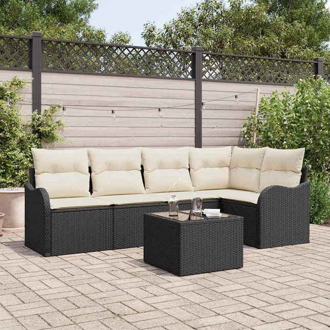 Havesofa Sæt med opbevaring 6 pcs Sort polyrattan