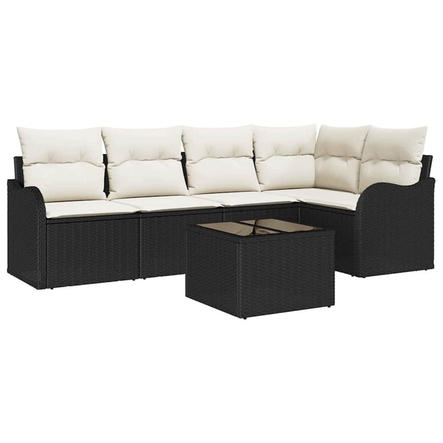 Havesofa Sæt med opbevaring 6 pcs Sort polyrattan